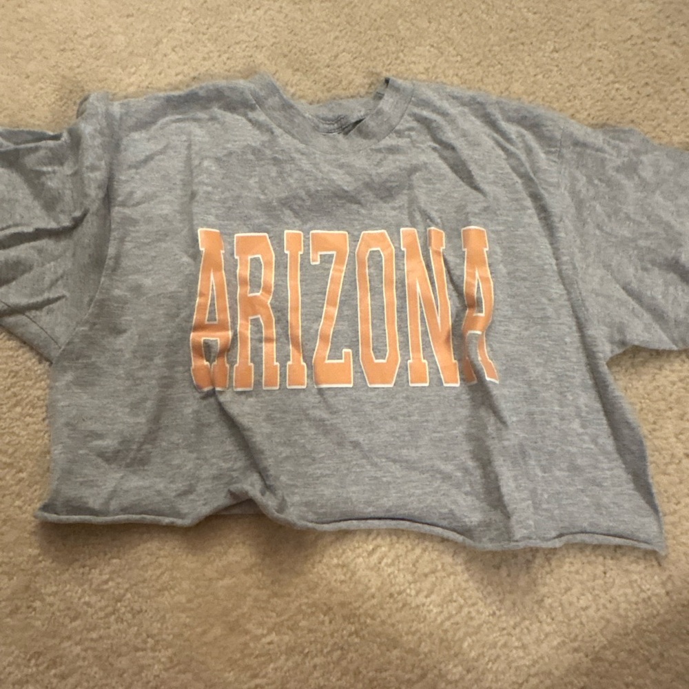 Gray Women’s Cropped Shirt with Orange 'Arizona' Print